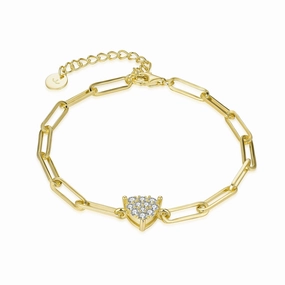 Structured Design Festive Outfit Gold Plated Sterling Silver Paperclip Chain with CZ Heart Bracelet