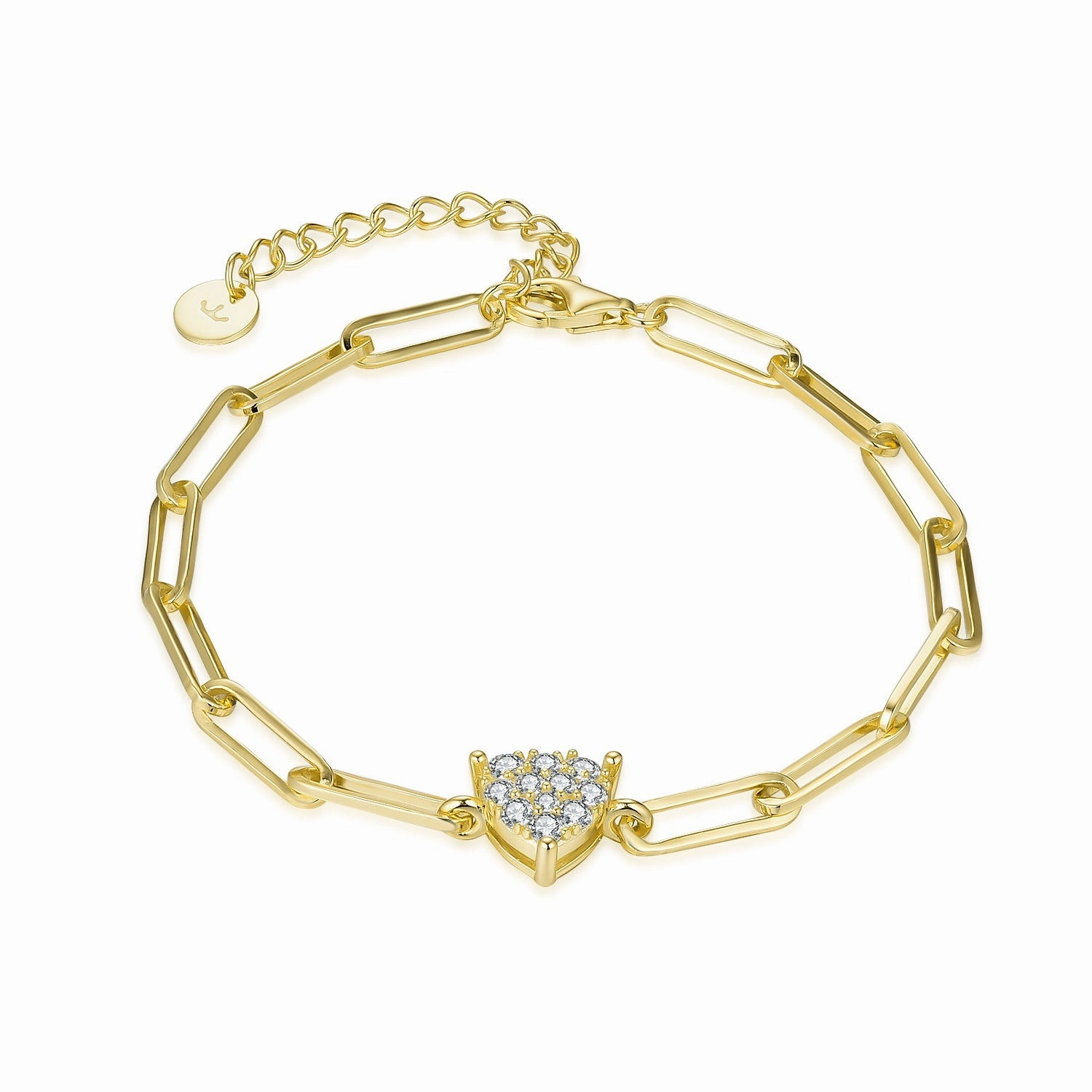Classic Choice Luxury Line Gold Plated Sterling Silver Paperclip Chain with CZ Heart Bracelet