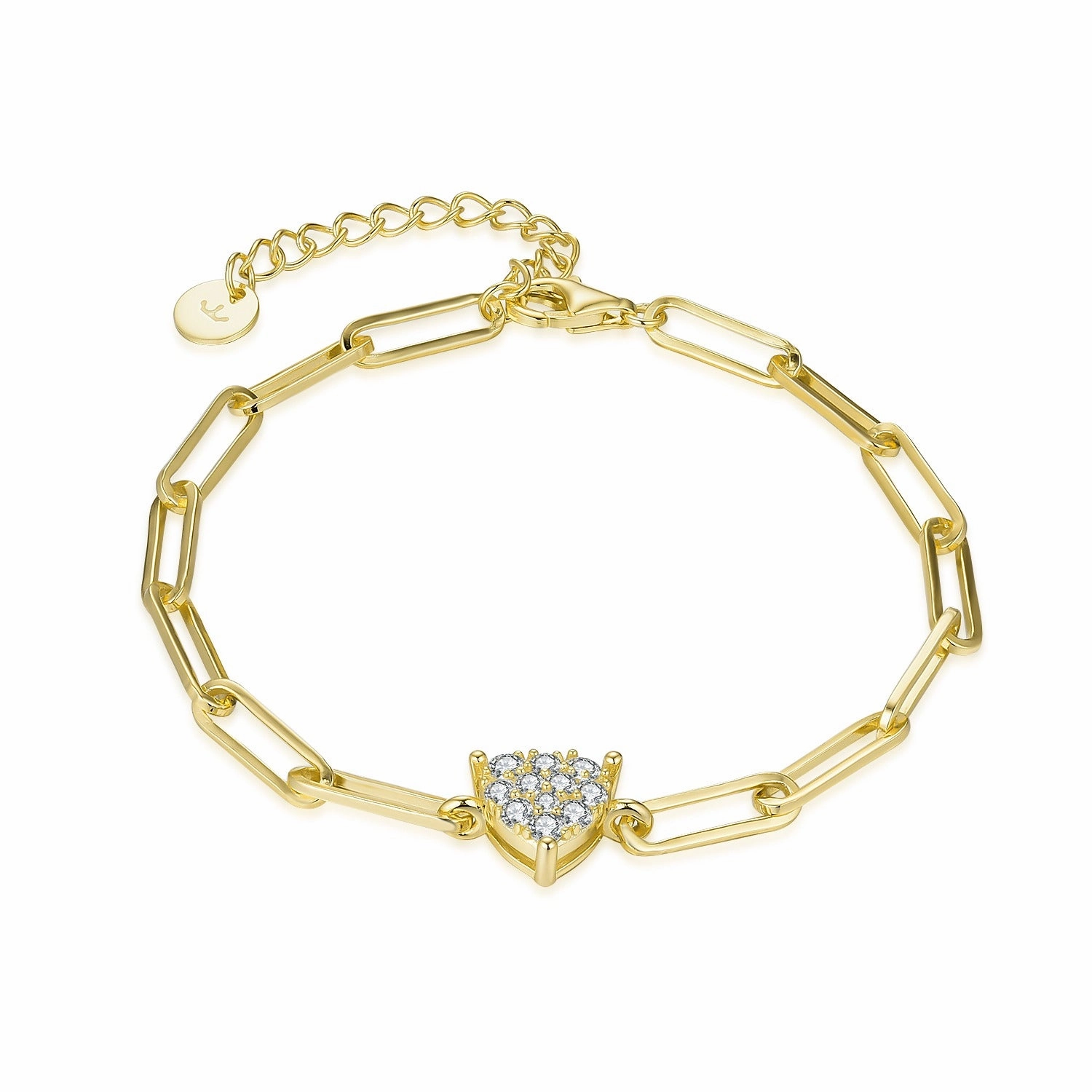 Structured Design Festive Outfit Gold Plated Sterling Silver Paperclip Chain with CZ Heart Bracelet