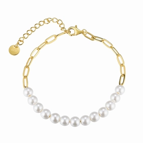Dramatic Touch Gold Plated Sterling Silver Paperclip Chain With Pearl Bracelet
