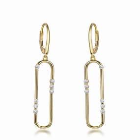 Gold Plated Sterling Silver "Diamond" Accent Paperclip Earrings Golden Accent Custom Feel