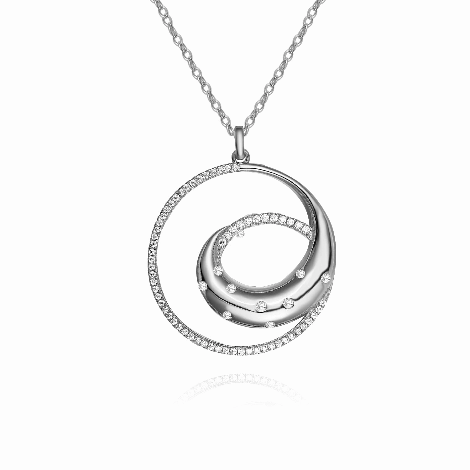 Radiant Finish Pieces Gold Plated Sterling Silver Round Swirl With CZ's Pendant Necklace