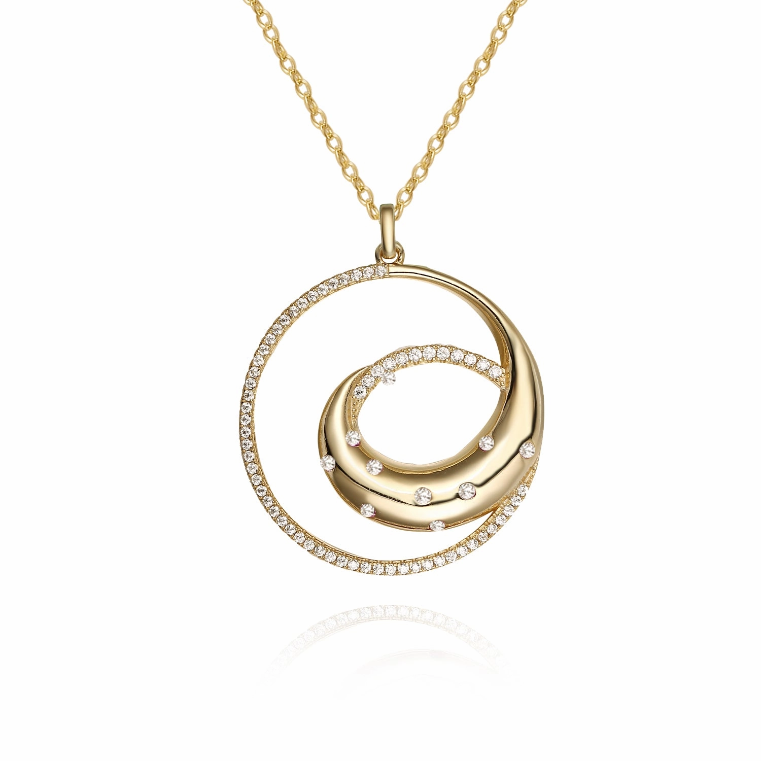 Luxury Night Gold Plated Sterling Silver Round Swirl With CZ's Pendant Necklace