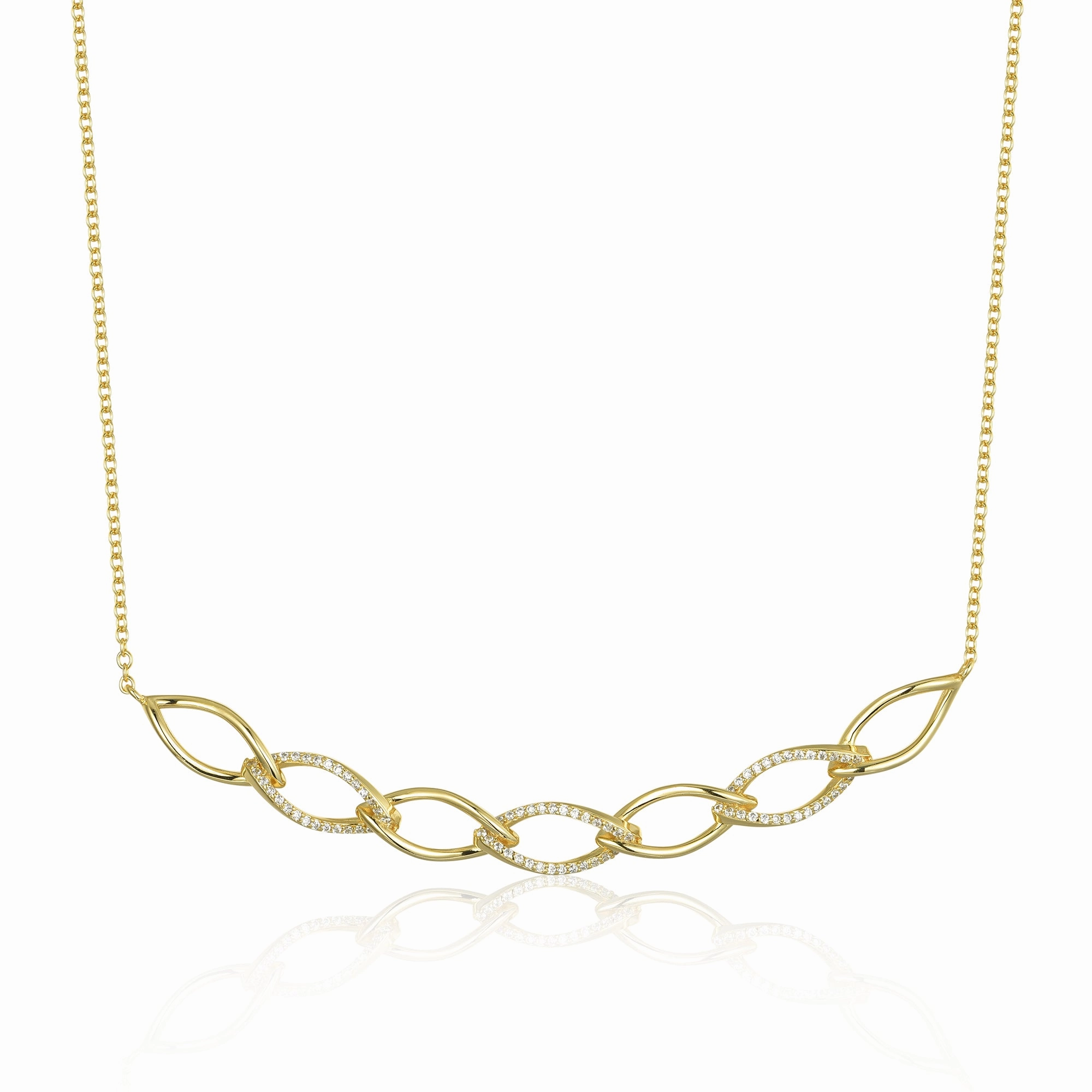 Gold Plated Sterling Silver Twisted Bar With CZ Necklace Formal Accessory Elegant Touch Pieces