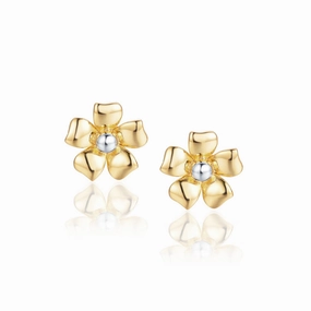 Gold Plated Surgical Steel Flower With Center Rhodium Ball Stud Earrings Elite Highlight