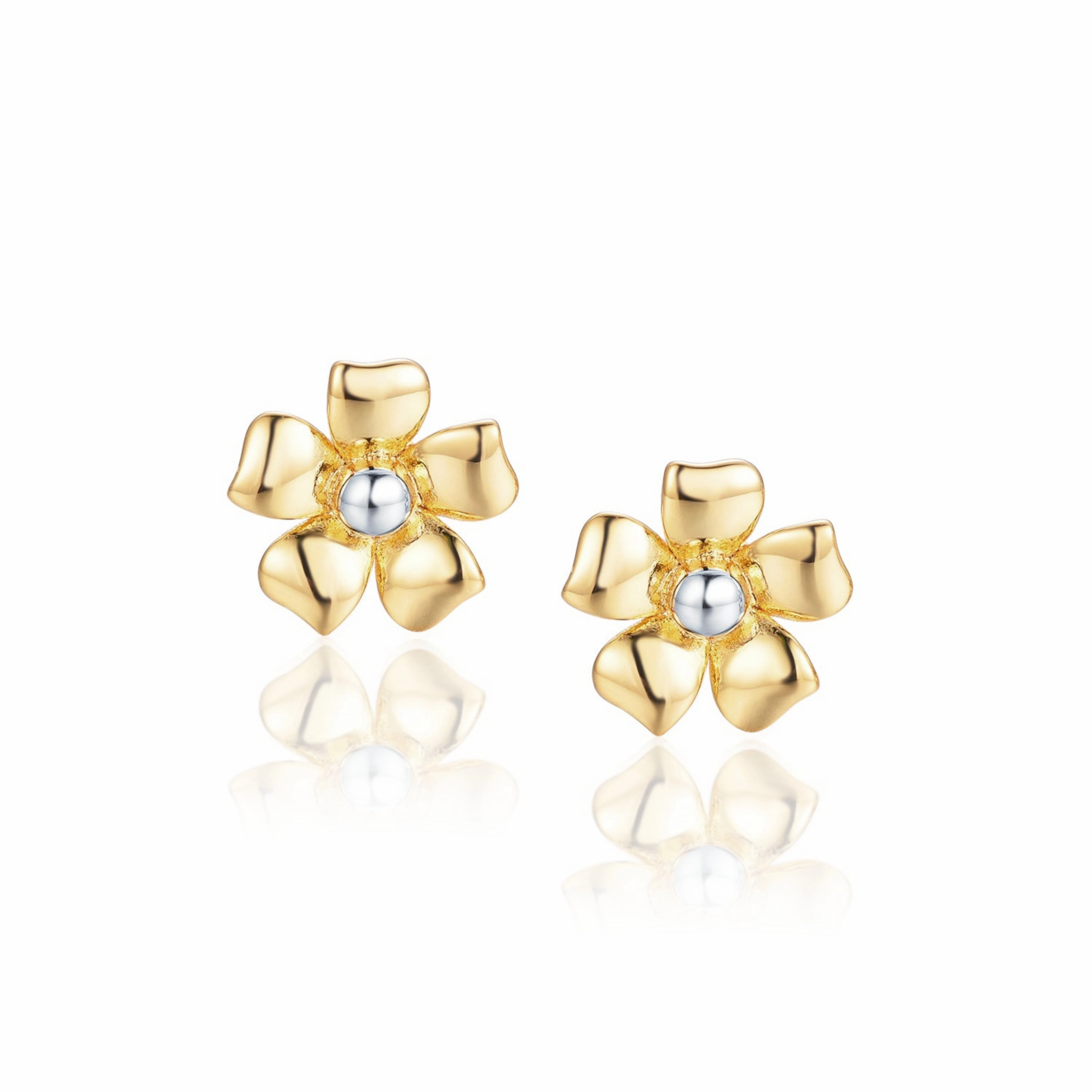 Gold Plated Surgical Steel Flower With Center Rhodium Ball Stud Earrings Elite Highlight