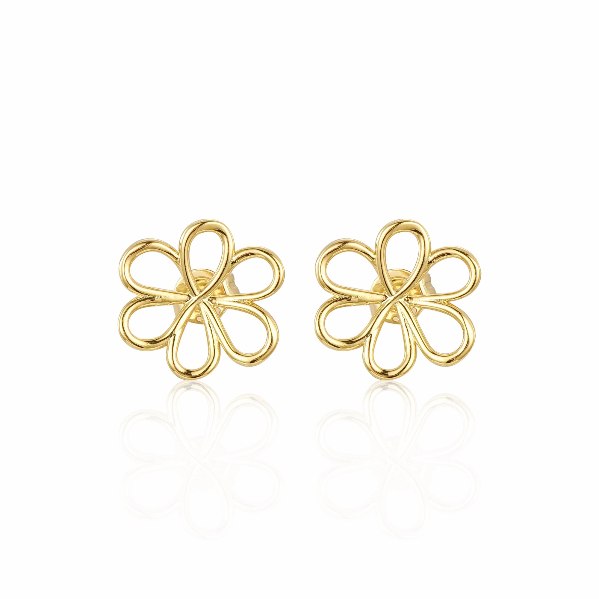 Trendy Glow Gold-plated Surgical Steel Outline Flower Stud Earrings