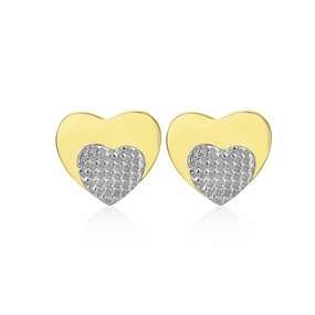 Artisan Flair Creative Light Gold Plated Surgical Steel Small Heart on Heart Stud Earrings
