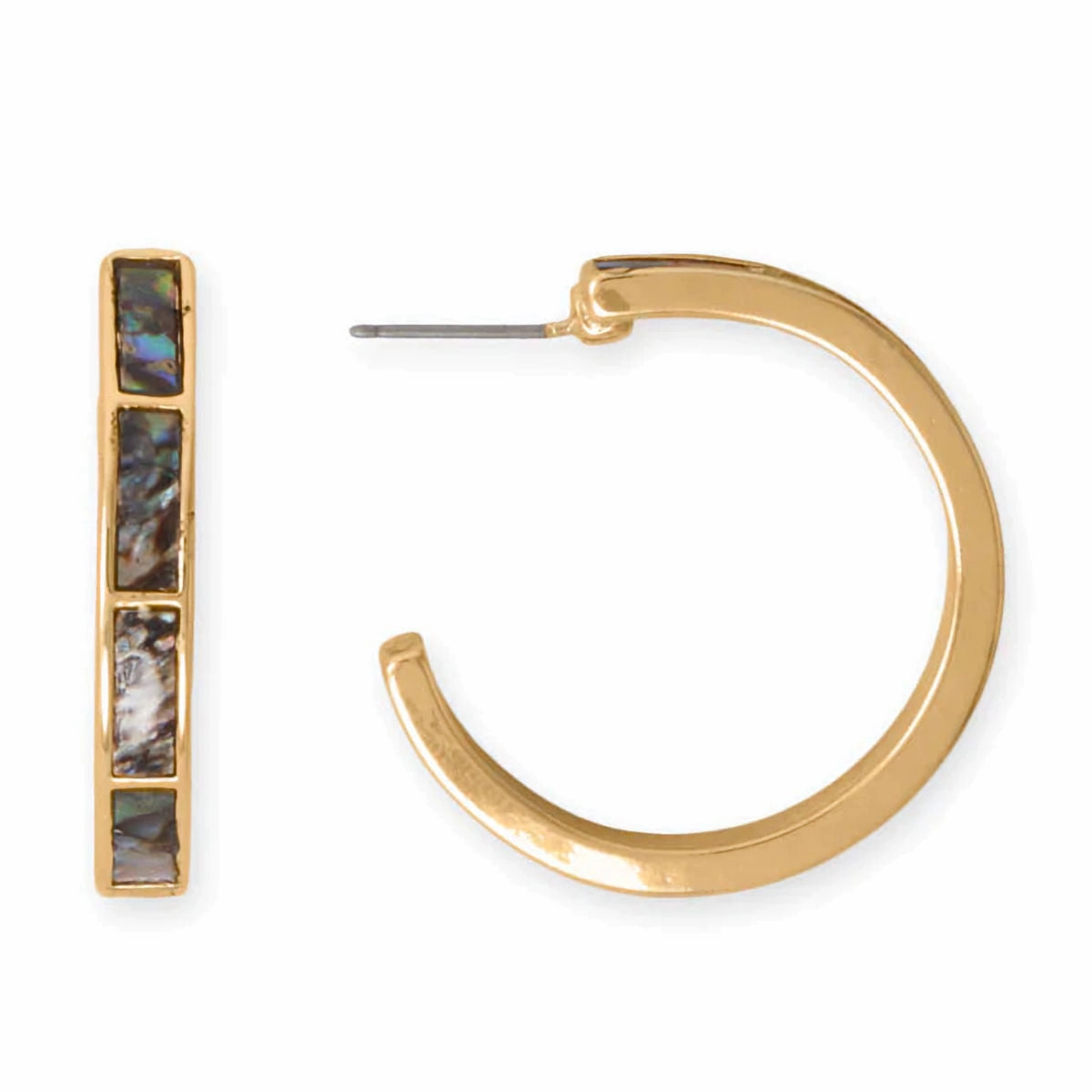 Sophisticated Touch Flawless Look Gold Tone Fashion Hoop Earrings with Genuine Abalone Shell Inlay