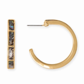 Sophisticated Touch Flawless Look Gold Tone Fashion Hoop Earrings with Genuine Abalone Shell Inlay