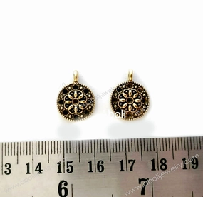 Color Match Golden Charm floral motif round charm with stone settings CHMG36 2 charms