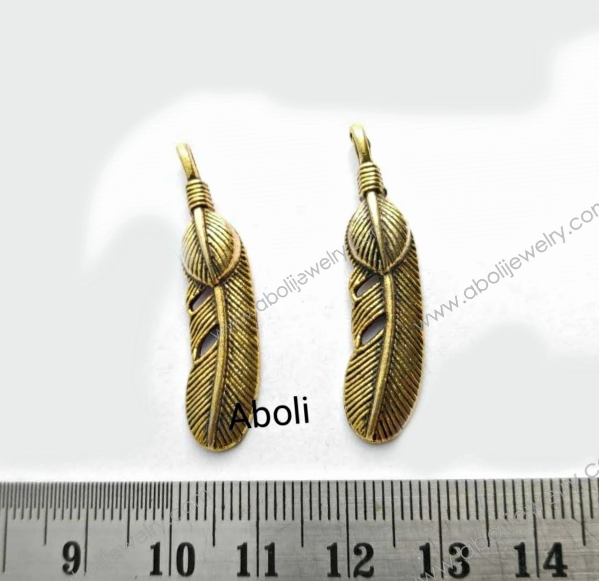 Golden feather Charm long feather motif dreamcatcher charm CHMG48 2 charms Graceful Accent Artful Accent