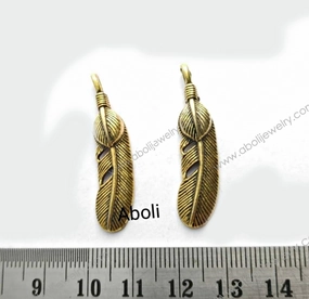 Golden feather Charm long feather motif dreamcatcher charm CHMG48 2 charms Graceful Accent Artful Accent