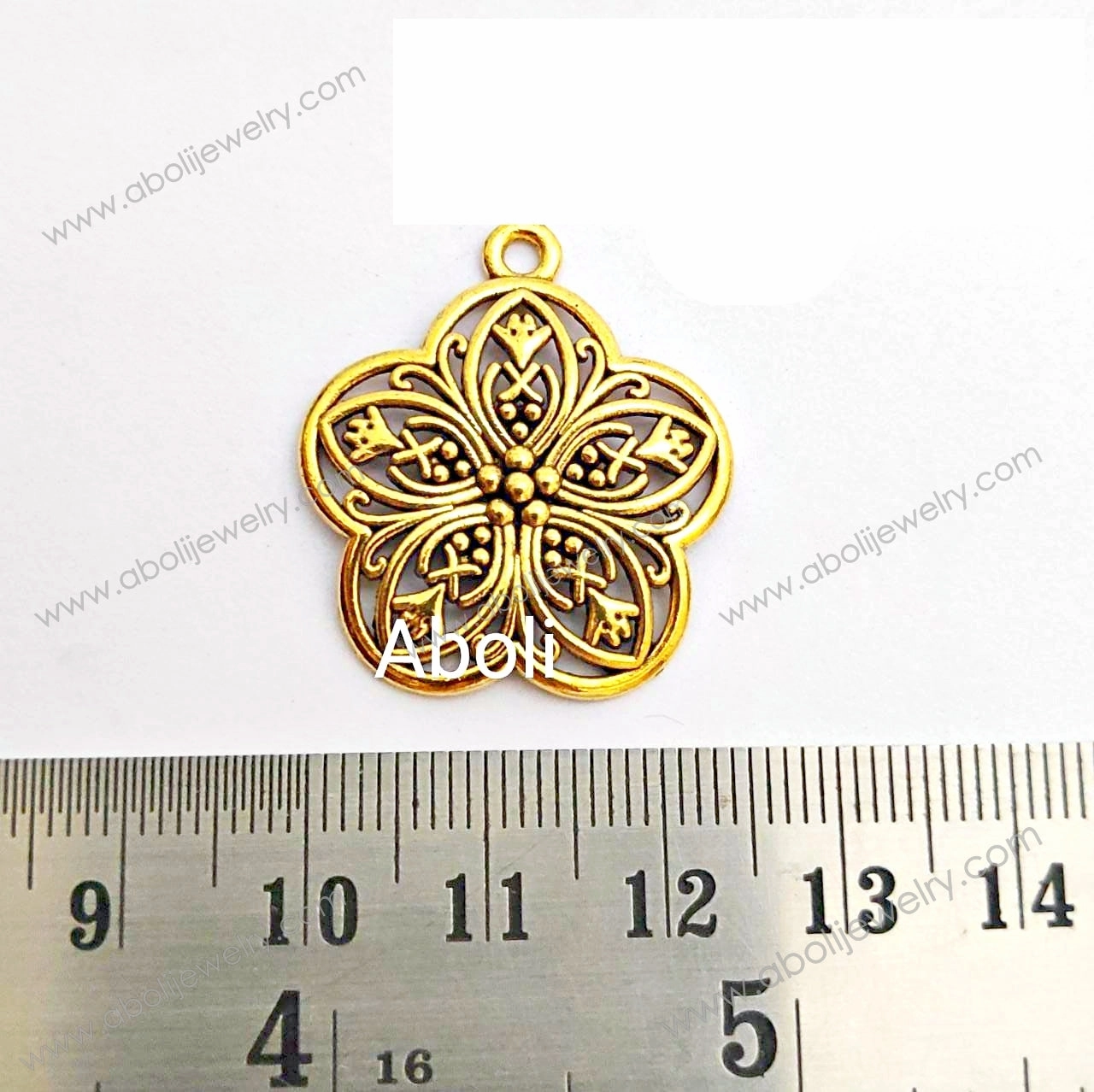 Golden filigree flower Charm floral pendant CHMG27 1 charm Personalized Gift