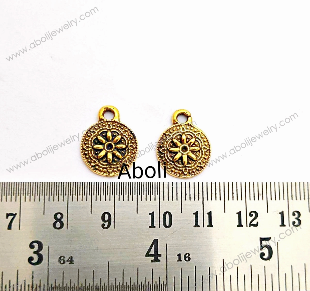 Stylish Accent Golden flat disc designer floral Charm CHMG23 2 charms