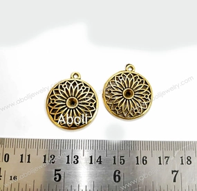 Golden flower filigree charm round charm CHMG75 2 charms Zoom Focus