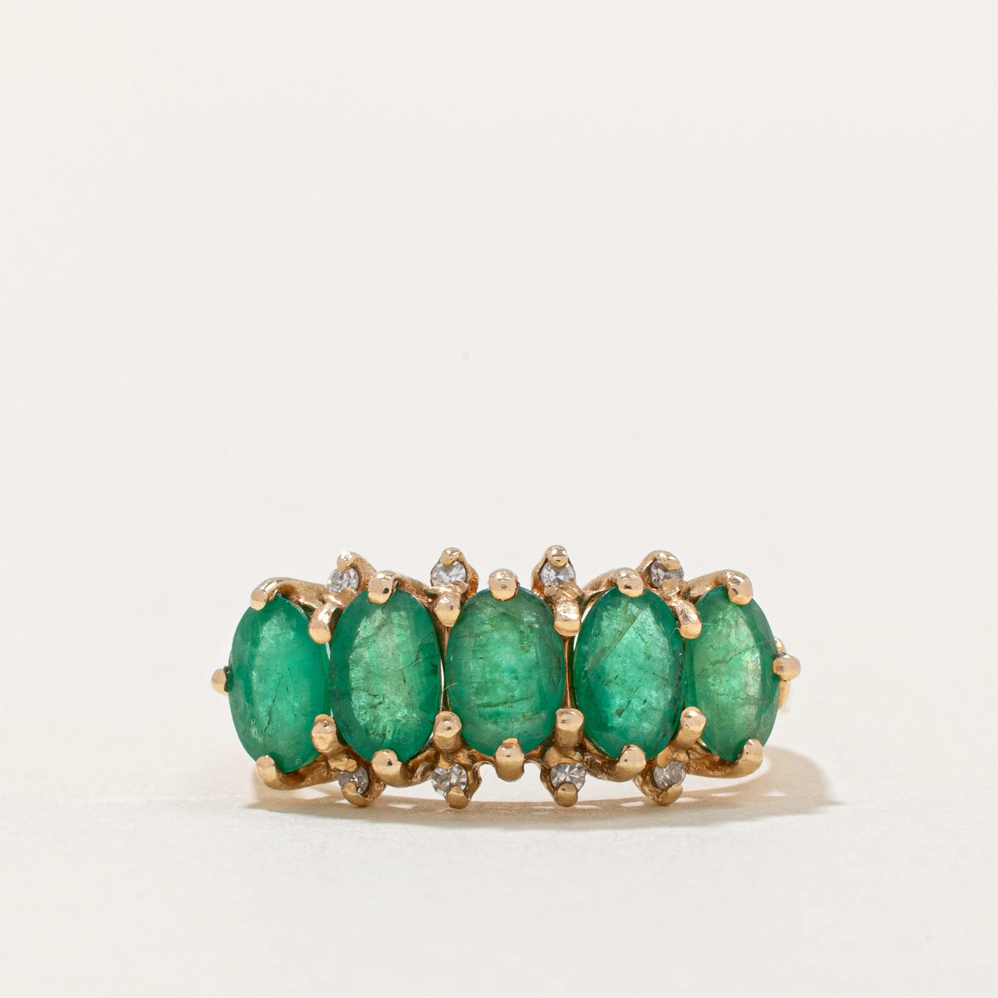 Exclusive Style Five Stone Emerald & Diamond Ring | 1.50ctw, 0.04ctw | SZ 6 |