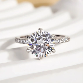Louily Classic 6 Prong Round Cut Simulated Diamonds Engagement Ring Effortless Accent Unique Spark