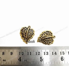 Golden leaf Charm peepal leaf skeleton charm tree, leaves, nature theme charm CHMG91 2 charms Bold Radiance