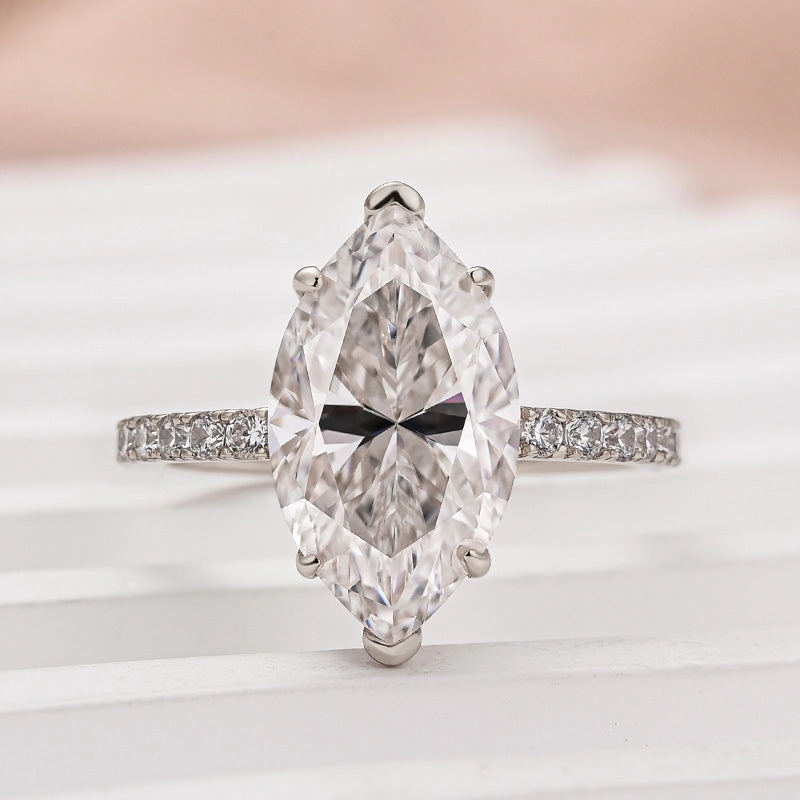 Louily Moissanite 4.0 Ct Marquise Cut Engagement Ring For Women Luxurious Style