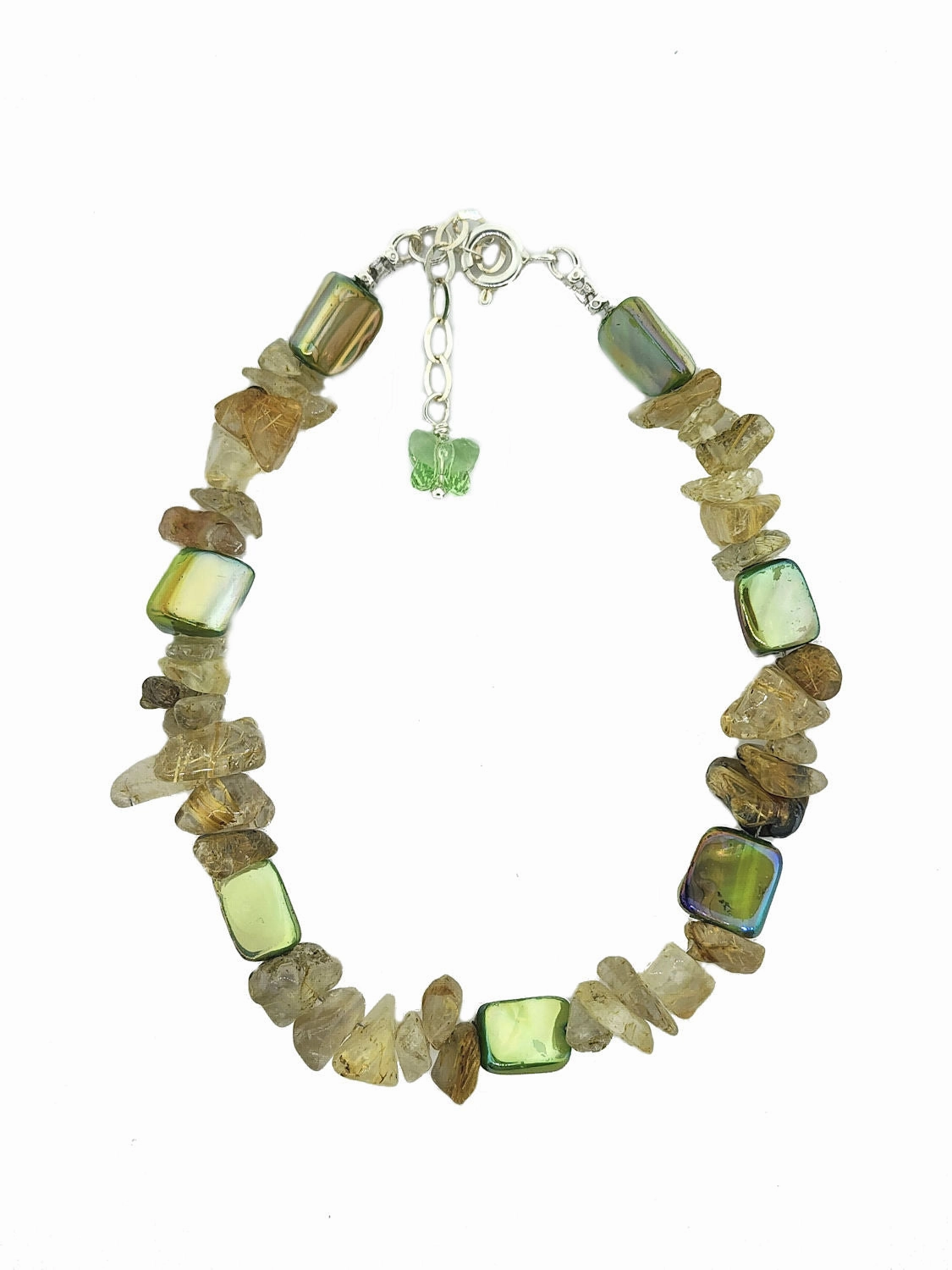 Fashionable pieces Golden Rutilated Quartz and Green Mother of Pearl Bracelet