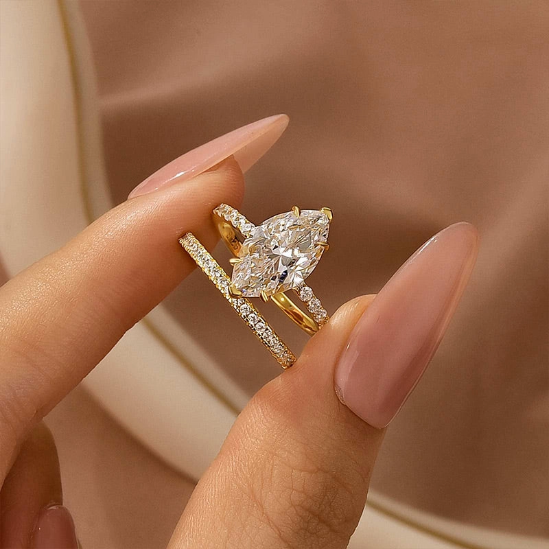 Chic Style 4.0Ct Marquise Cut Wedding Ring Set Travel Ring With Classic Wedding Band