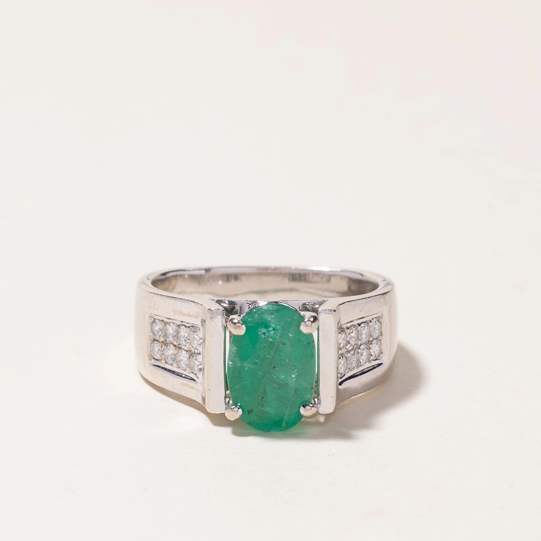 14k White Gold Emerald & Diamond Ring | 2.11ct, 0.28ctw | SZ 7.5 Beauty Fit Enduring Shine