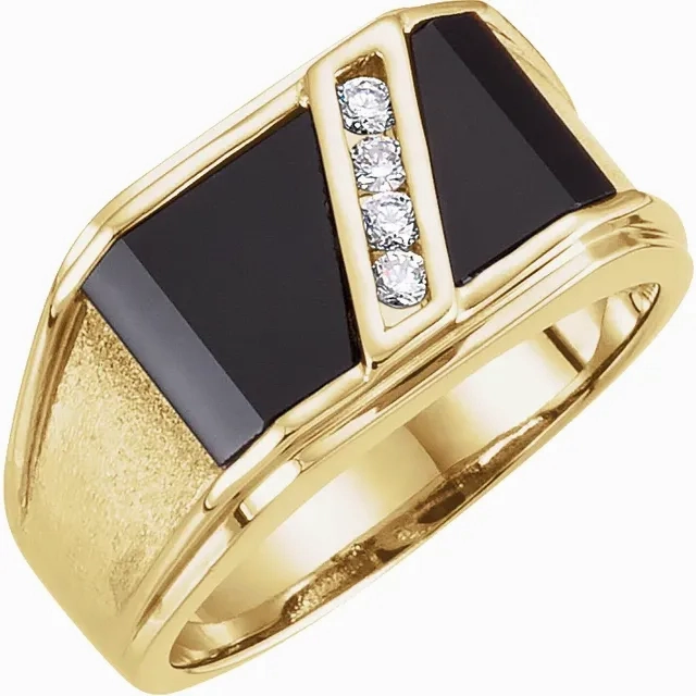 Minimal accessory 14K Yellow Onyx & 1/8 CTW Diamond Bezel-Set Ring
