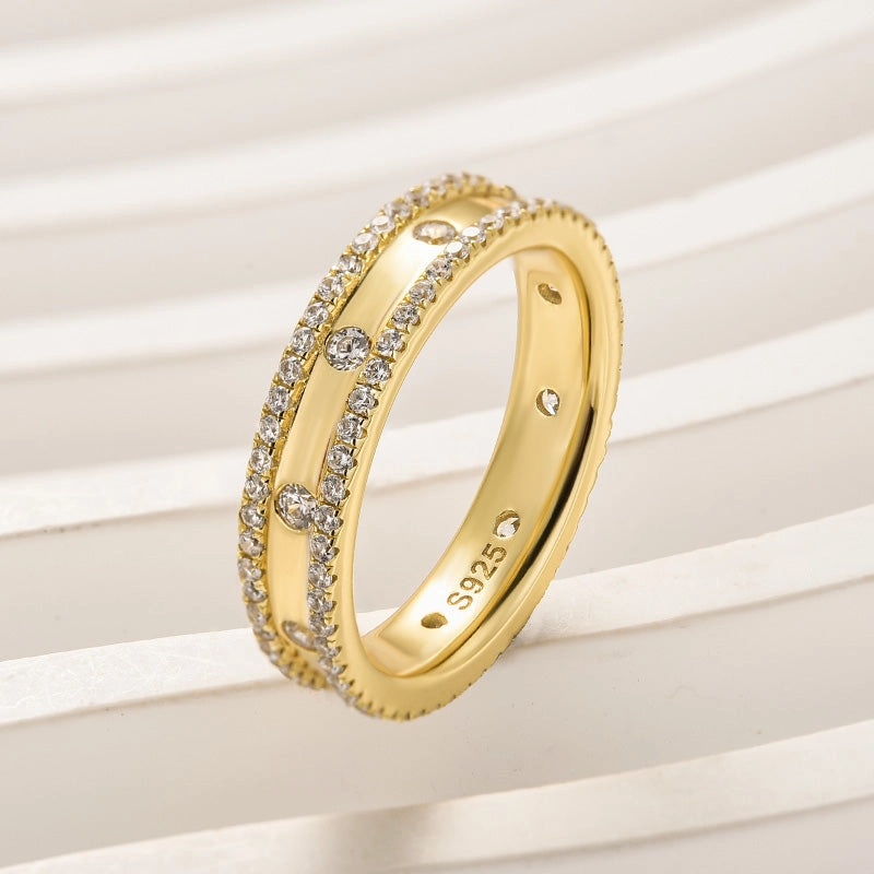 Daywear Style Gorgeous Yellow Gold Wide Women's Wedding Band In Sterling Silver
