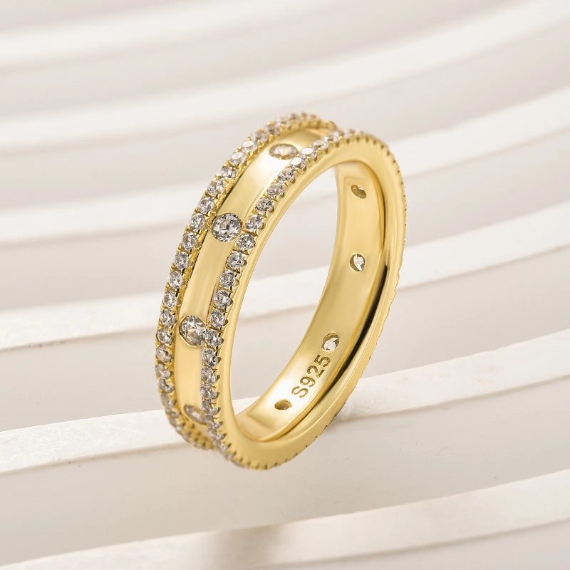 Gorgeous Yellow Gold Wide Women's Wedding Band In Sterling Silver Polished Design Evening Style