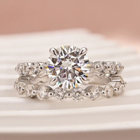 Moissanite 2.0 Carat Round Cut Wedding Ring Set With Eternity Wedding Band Radiant Shine Party Detail
