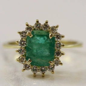 Emerald & Diamond Halo Engagement Ring | 1.50ct, 0.30ctw | SZ 8 | Fashion Glow