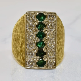 Everyday Detail Heavy Emerald & Diamond Vertical Bar Ring | 1.80ctw, 0.90ctw | SZ 9.75 |