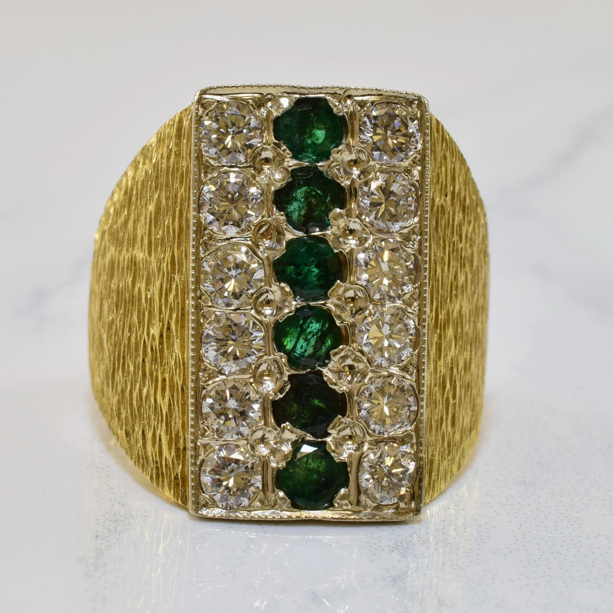 Everyday Detail Heavy Emerald & Diamond Vertical Bar Ring | 1.80ctw, 0.90ctw | SZ 9.75 |