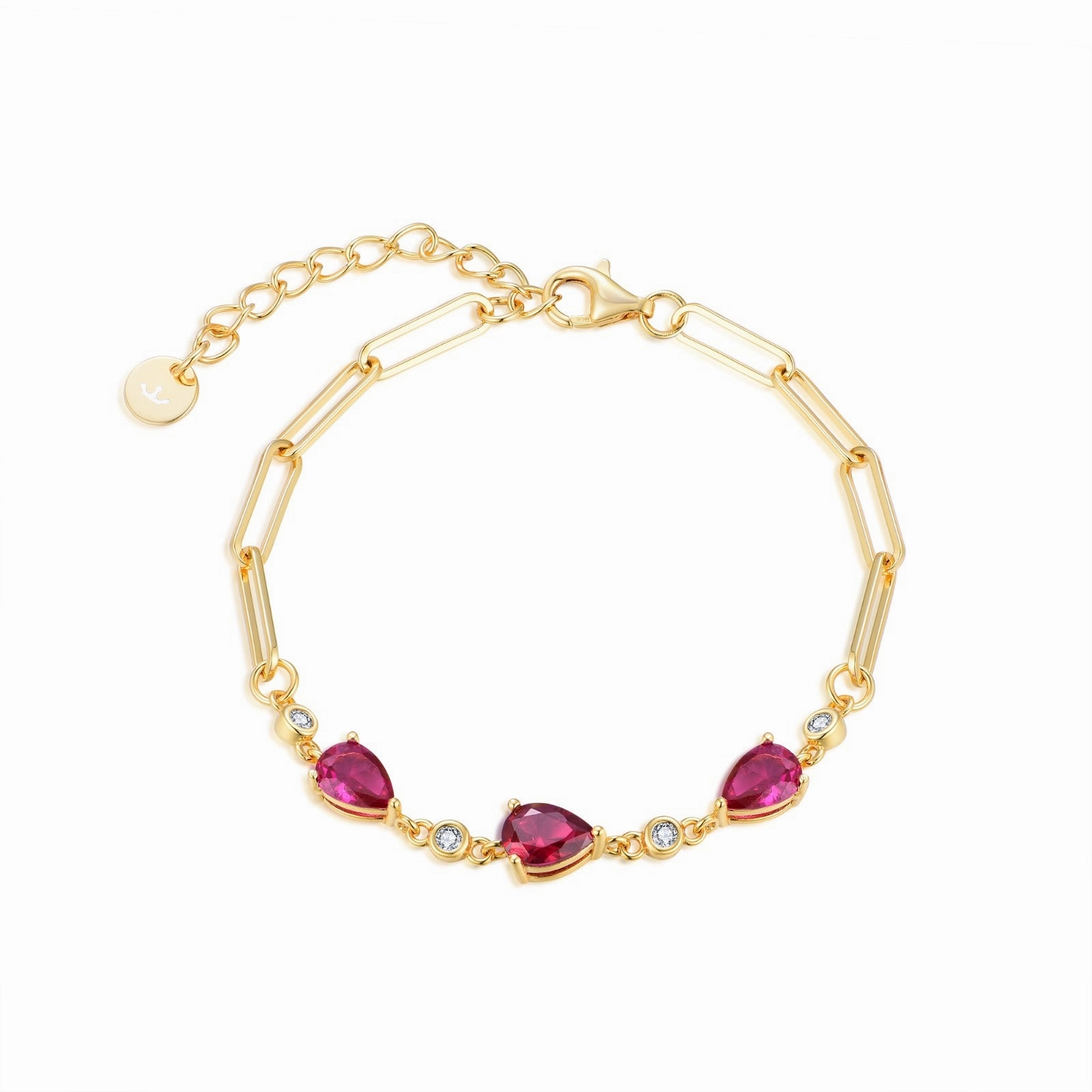 Distinct Detail Sparkling Shine Sterling Silver Colored CZ Teardrop Stone Station Paperclip Bracelet