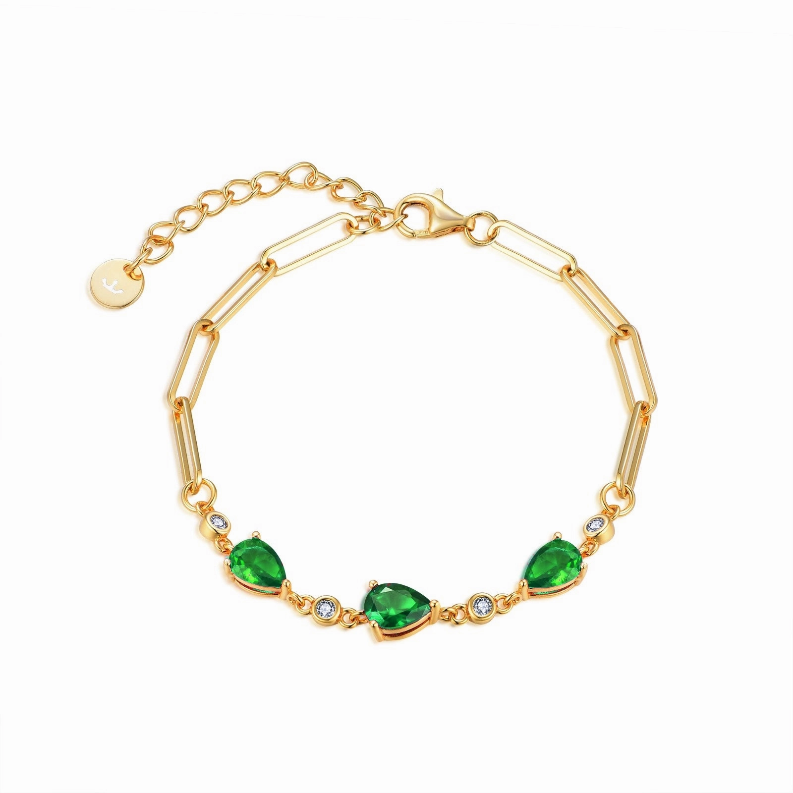 Sterling Silver Colored CZ Teardrop Stone Station Paperclip Bracelet Rich Shine