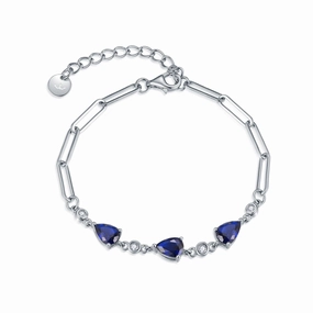 Sterling Silver Colored CZ Teardrop Stone Station Paperclip Bracelet Refined Highlight Formal Attire