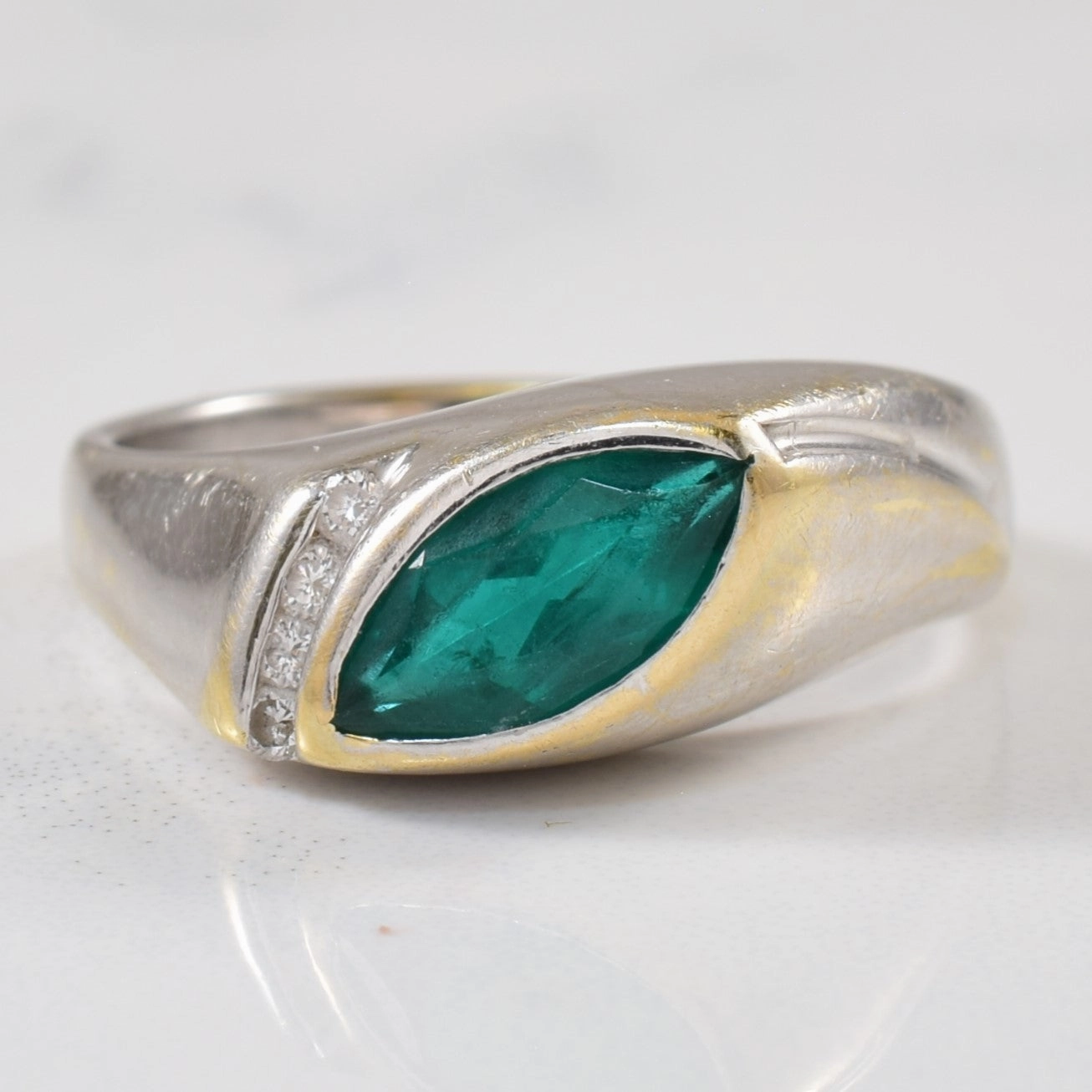 Bezel Set Emerald & Diamond Ring | 0.70ct, 0.04ctw | SZ 6.5 | Elegant Treasures Luxe Shine Up