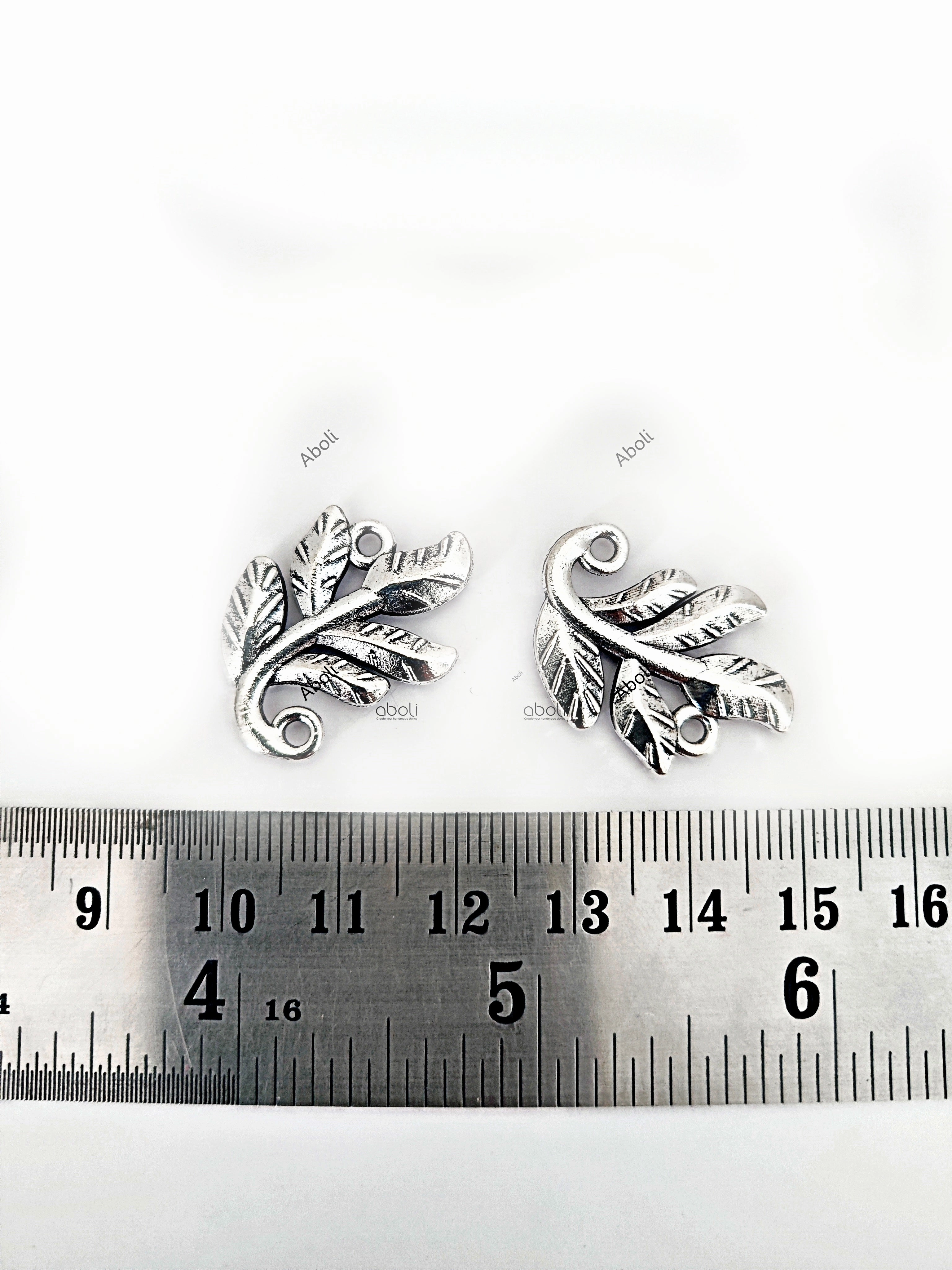 Gentle Shine Silver Charm leaf branch charm connector double sided CHMS128 1 charm