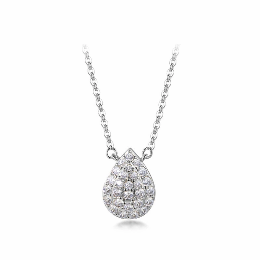 Sterling Silver Micropave CZ Pear Shaped Solitaire Necklace Bold Pieces Design Luxury Pick