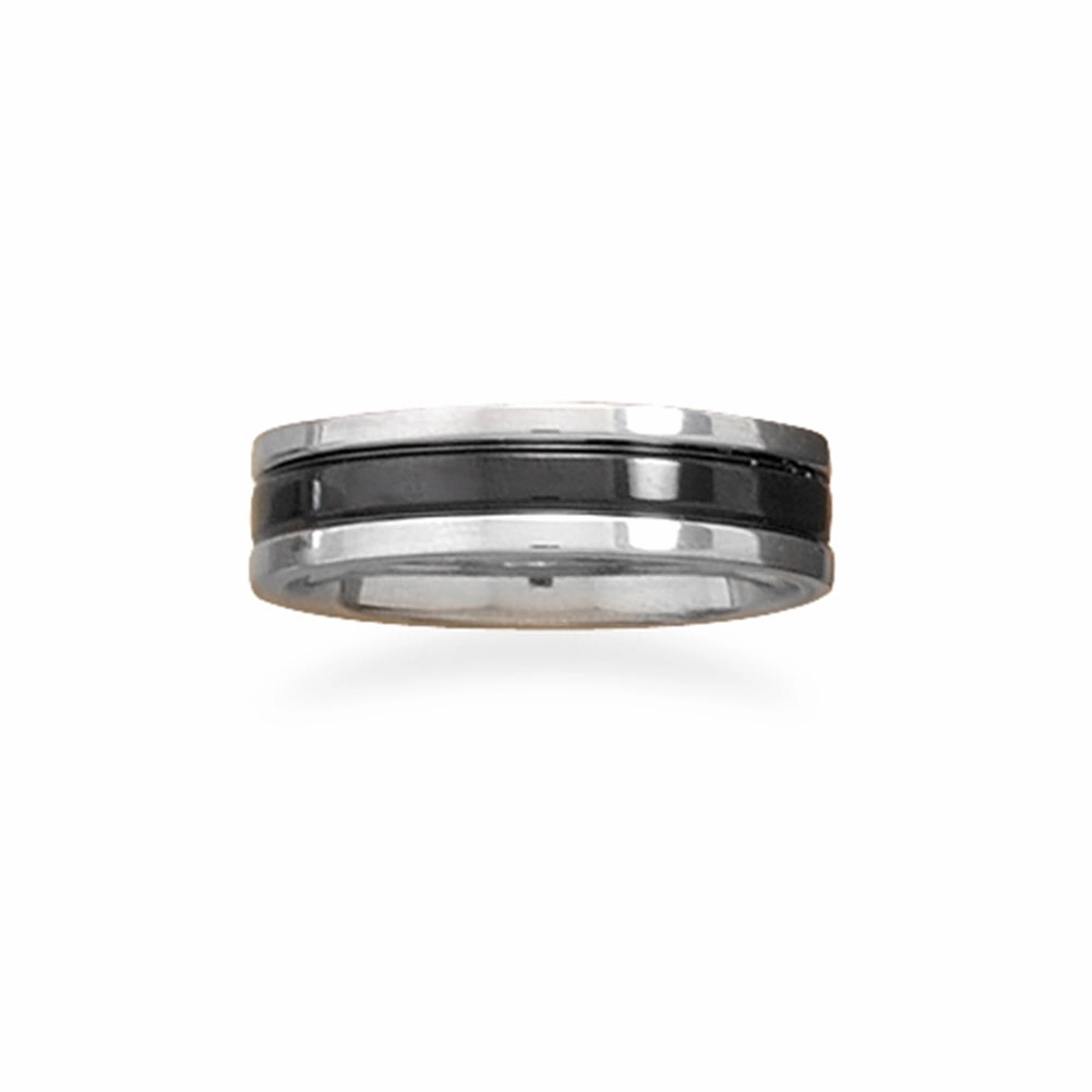 AzureBella Jewelry 316L Surgical Stainless Steel Band Ring with Black Center, 11 Exquisite Sparkle Signature Finish