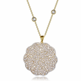 Smooth Lines Fashionable Style Gold Plated Sterling Silver Elegant Design Pearl and Micropave CZ Pendant Necklace