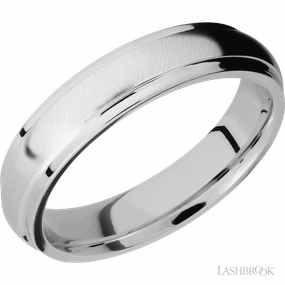 Trendy Work Secure Symbol Grooved Edges Domed Wedding Band Cobalt Chrome 5mm
