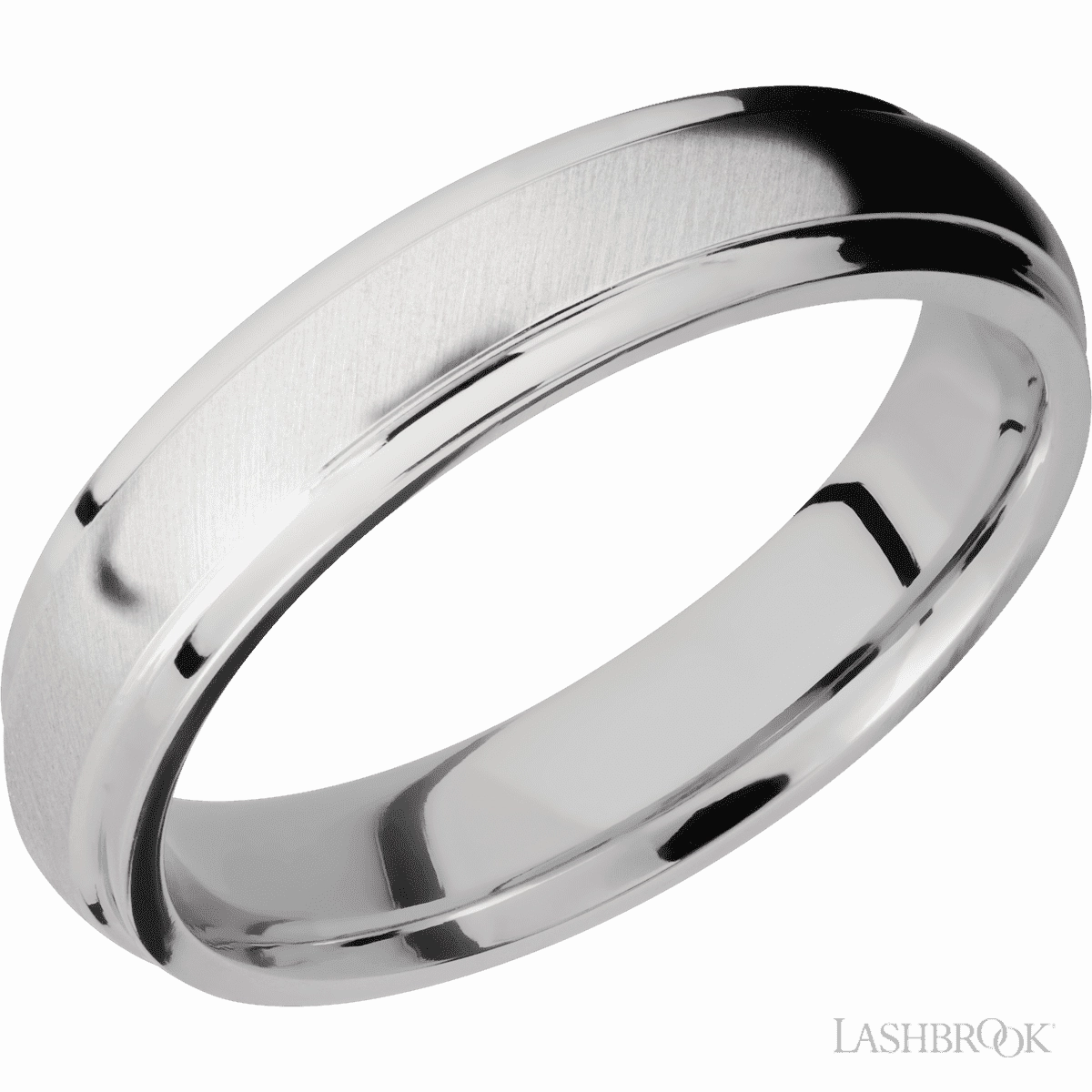 Grooved Edges Domed Wedding Band Cobalt Chrome 5mm Neutral Tone Designer Symbol
