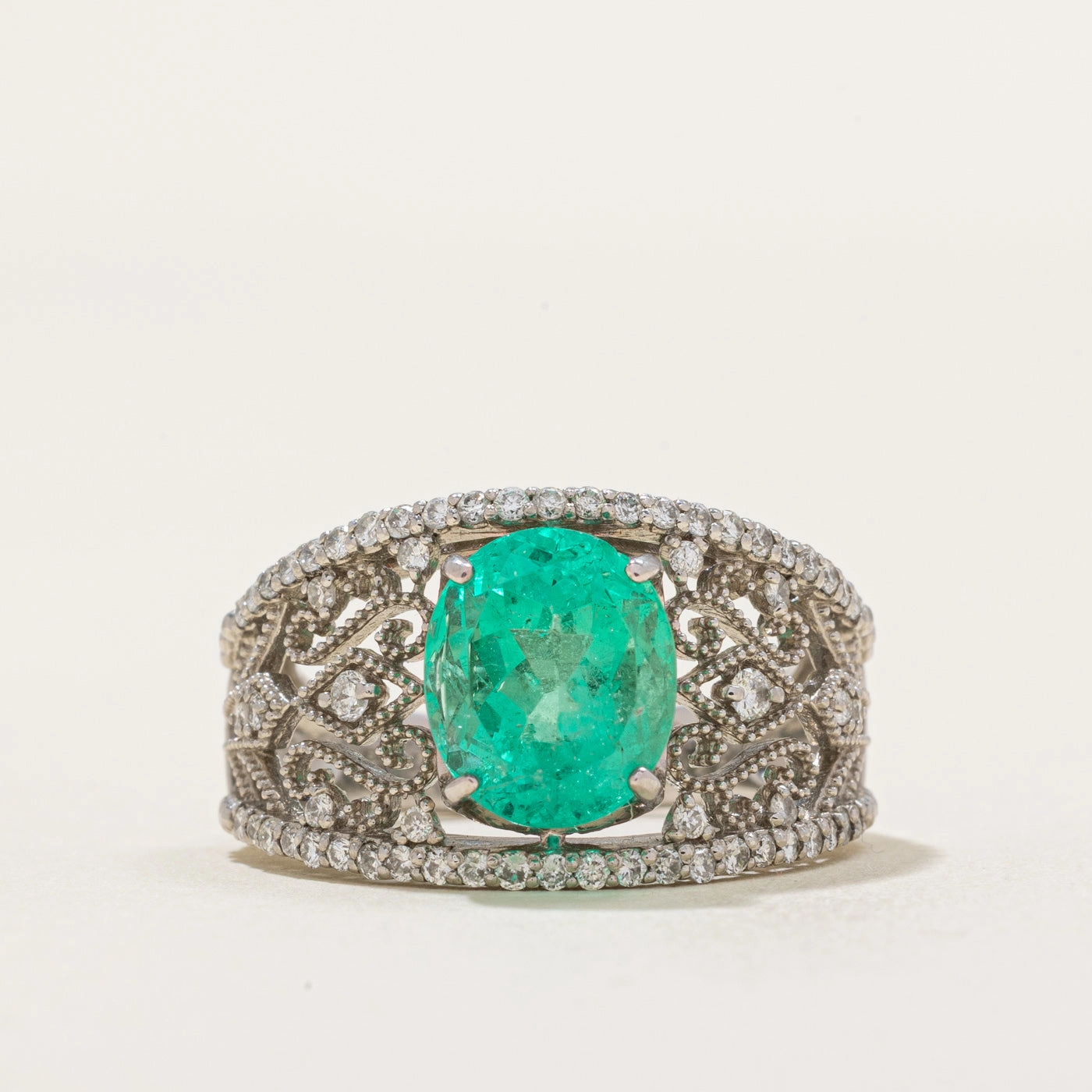 Vibrant Jewelry Craftwork Timeless Form GRS Colombian Emerald & Diamond Ring | 2.79ct, 0.40ctw | SZ 6