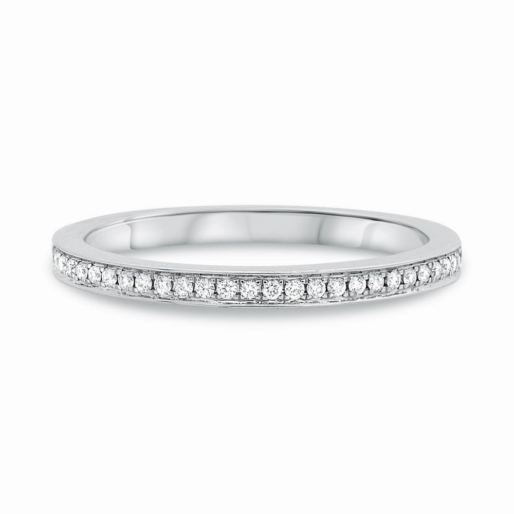 Half Pave White Diamond Wedding Band Delicate Item Soft Sparkle