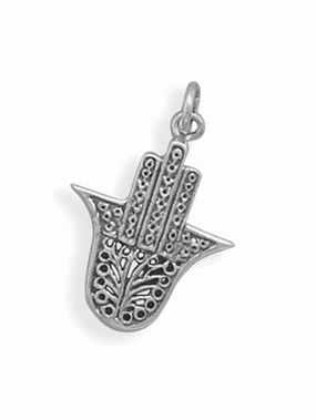 Night Ready Hamsa Hand Charm Pendant Sterling Silver, Pendant Only