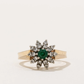 Light Feature Emerald & Diamond Cluster Ring | 0.15ct, 0.20ctw | SZ 6 |