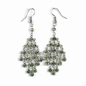 Chandelier Green Austrian Crystal Earrings Silvertone Style Essential Timeless Mood
