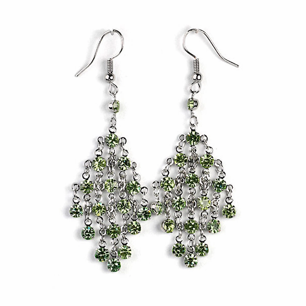 Chandelier Green Austrian Crystal Earrings Silvertone Style Essential Timeless Mood
